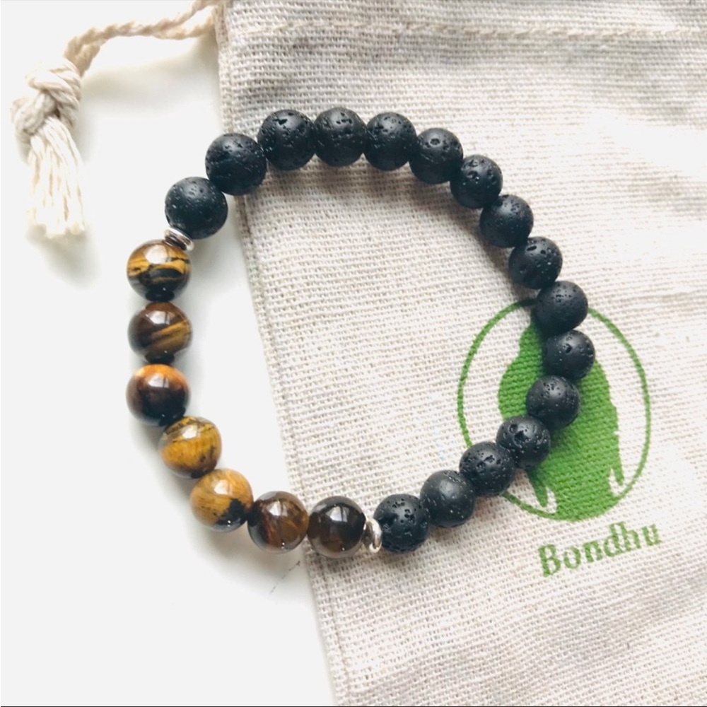 Bonds NWT Tiger’s Eye and Lava Stone Mala Stretch Bracelet OS